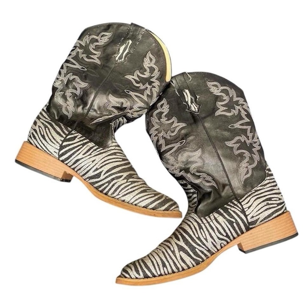 Roper Black and White Zebra Print Western Boots